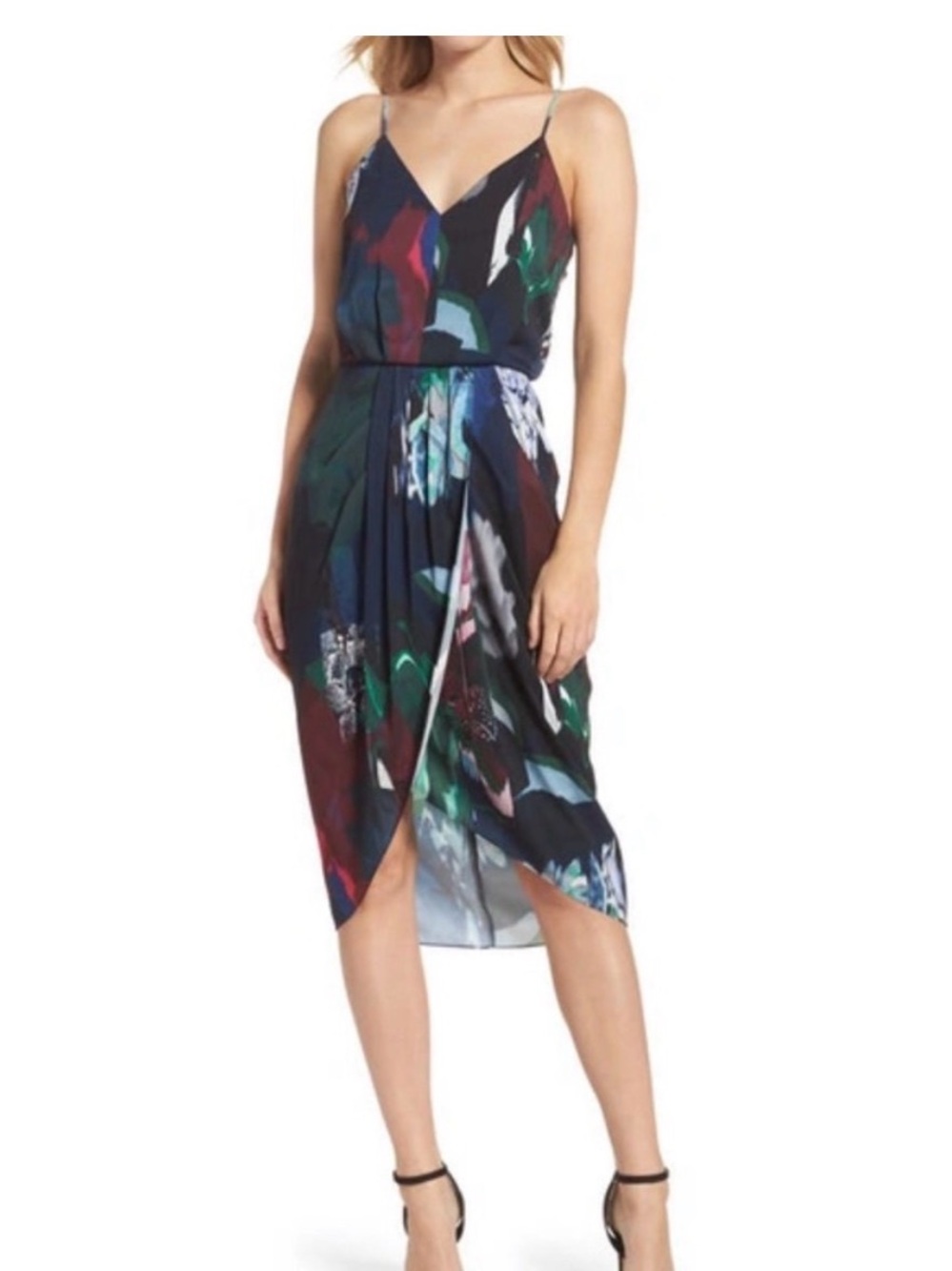 Chelsea28 Navy Mixed Floral Asymmetrical Midi Maxi Dress Size 16 NWT